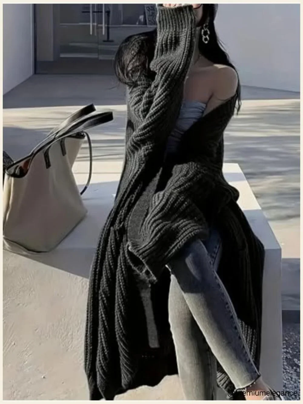 Plus Size Oversized Long Cardigan Sweater Chunky Knit Open Front Duster Coat